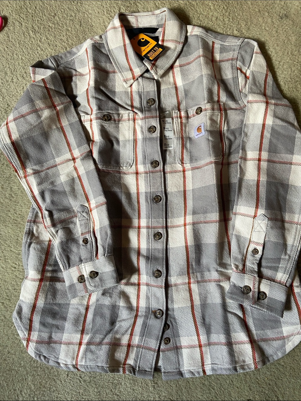Carhartt Women's Plaid Button-Down Shirt in Gray, Cream & Brown-Red